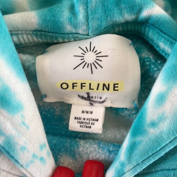 NWOT Aerie Offline Blue and Gray Tie-dye Slightly Cropped Hoodie Sweatshirt - Picture 6 of 8